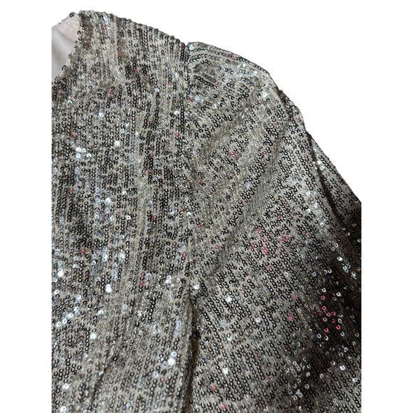 H&M Womens M Gold Sequin Wrap Mini Dress Romper Long Sleeve Holiday Party Chic - Picture 12 of 14